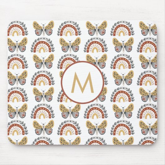 Rainbow Butterfly Boho Pattern Monogram Mousepad (Vorne)
