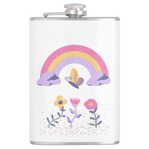 Rainbow Butterfly Cloud-Blume Flachmann