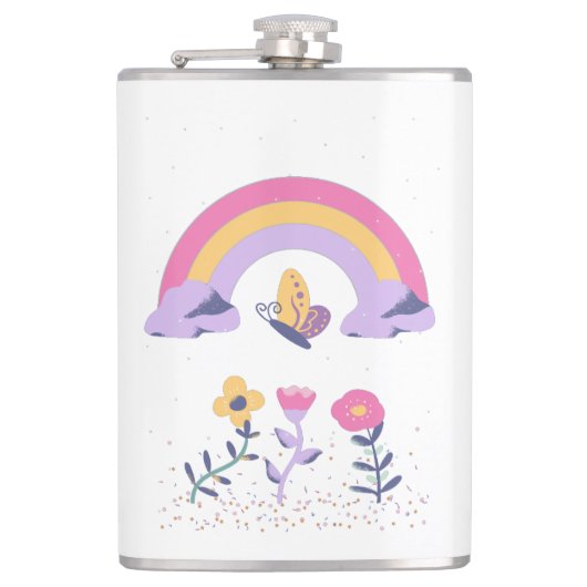 Rainbow Butterfly Cloud-Blume Flachmann (Vorderseite)