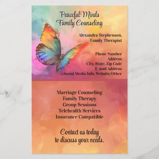 Rainbow Butterfly Counseling Therapie Psychotherap Flyer (Vorne)