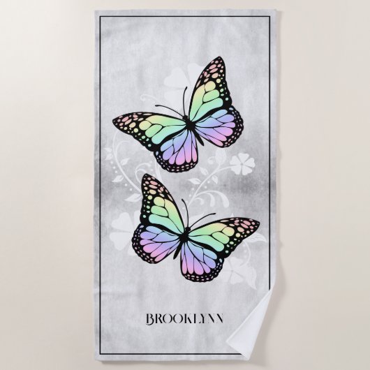 Rainbow Butterfly Floral Beach Handtuch (Vorderseite)