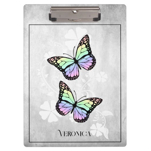 Rainbow Butterfly Floral Clipboard Klemmbrett (Vorderseite)