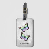 Rainbow Butterfly Floral Luggage Tag Gepäckanhänger (Vorderseite Vertikal)