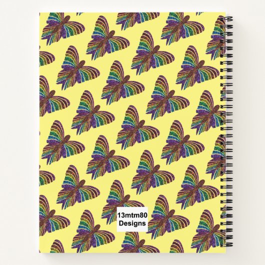 Rainbow Butterfly (gelb) - Notebook Notizblock (Rückseite)