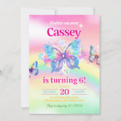 Rainbow Butterfly Girl Birthday Einladung (Vorderseite)