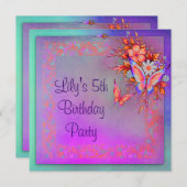 Rainbow Butterfly Girls 5. Geburtstagsparty Einladung (Vorne/Hinten)