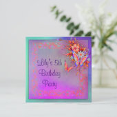 Rainbow Butterfly Girls 5. Geburtstagsparty Einladung (Stehend Vorderseite)