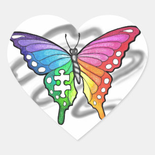 Rainbow Butterfly Herz-Aufkleber