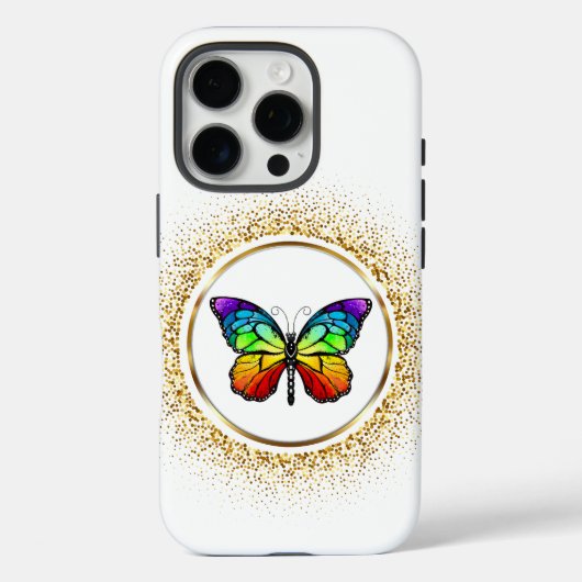 Rainbow Butterfly in a Golden Circle Case-Mate iPhone Hülle (Rückseite)