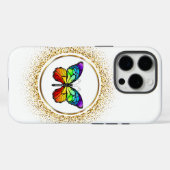 Rainbow Butterfly in a Golden Circle Case-Mate iPhone Hülle (Rückseite (Horizontal))