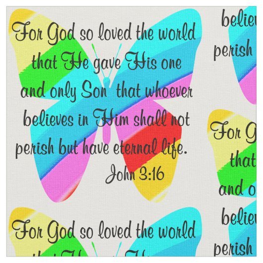 RAINBOW BUTTERFLY JOHN 3:16 SCRIPTURE FABRIC STOFF (Nahaufnahme)