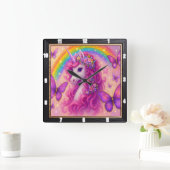 Rainbow Butterfly Magical Unicorn Quadratische Wanduhr (Zuhause)