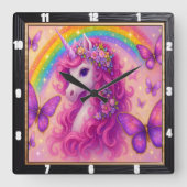 Rainbow Butterfly Magical Unicorn Quadratische Wanduhr (Vorderseite)