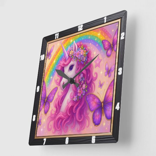 Rainbow Butterfly Magical Unicorn Quadratische Wanduhr (Winkel)