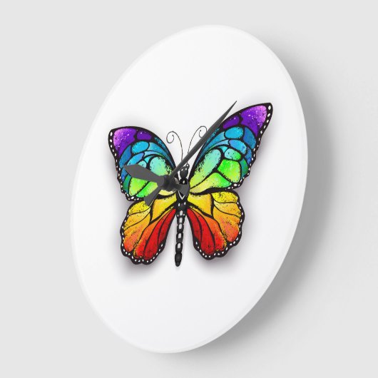 Rainbow butterfly Monarch Große Wanduhr (Winkel)