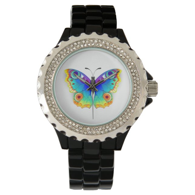 Rainbow Butterfly Peacock Eye Armbanduhr (Vorderseite)