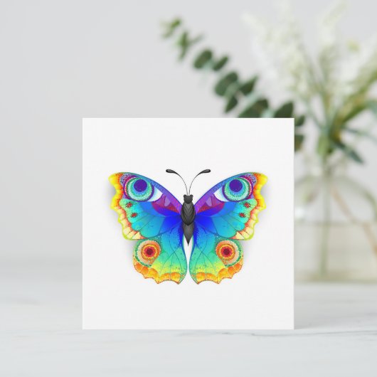 Rainbow Butterfly Peacock Eye Einladung (Stehend Vorderseite)