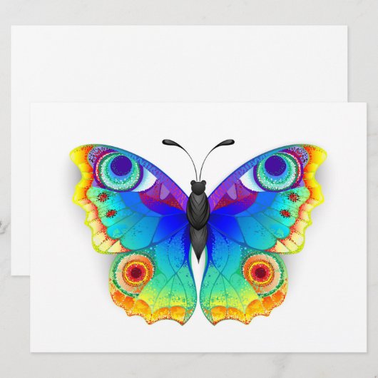 Rainbow Butterfly Peacock Eye Einladung (Vorne/Hinten)