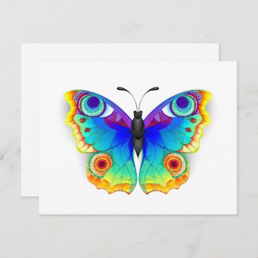 Rainbow Butterfly Peacock Eye Einladung (Vorne/Hinten)