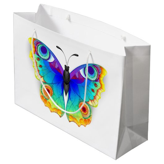 Rainbow Butterfly Peacock Eye Große Geschenktüte (Rückseite Schrägansicht)