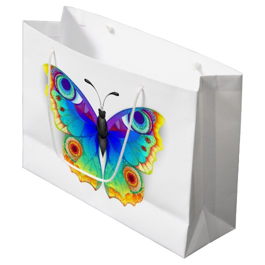 Rainbow Butterfly Peacock Eye Große Geschenktüte (Vorderseite Schrägansicht)