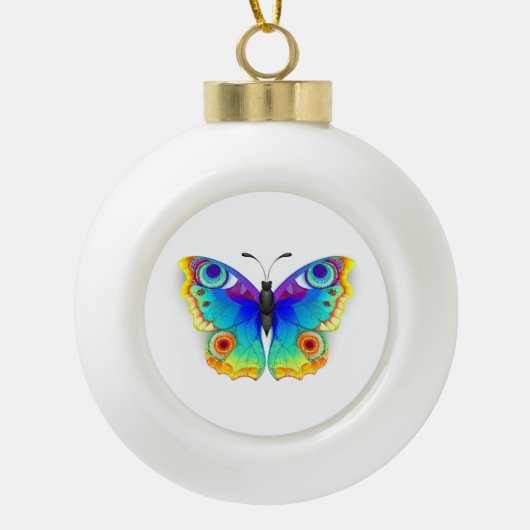 Rainbow Butterfly Peacock Eye Keramik Kugel-Ornament (Vorderseite)