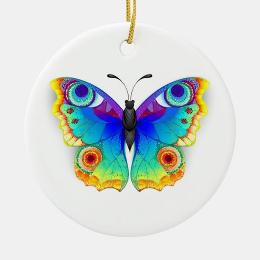 Rainbow Butterfly Peacock Eye Keramik Ornament (Vorne)