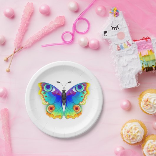 Rainbow Butterfly Peacock Eye Pappteller (Party)
