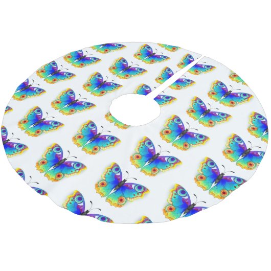 Rainbow Butterfly Peacock Eye Polyester Weihnachtsbaumdecke (Schrägansicht)