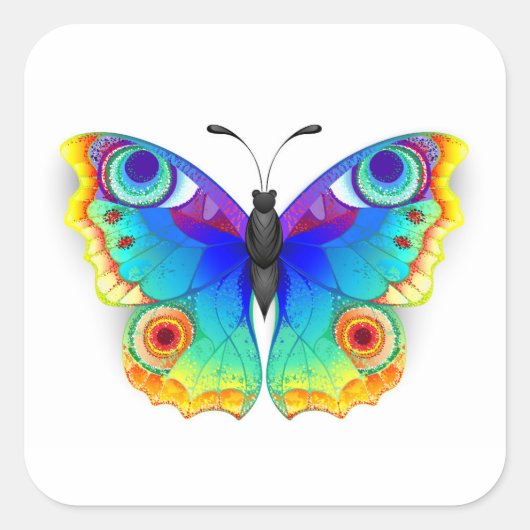 Rainbow Butterfly Peacock Eye Quadratischer Aufkleber (Vorderseite)