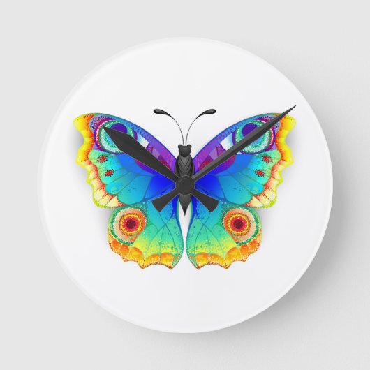 Rainbow Butterfly Peacock Eye Runde Wanduhr (Vorderseite)
