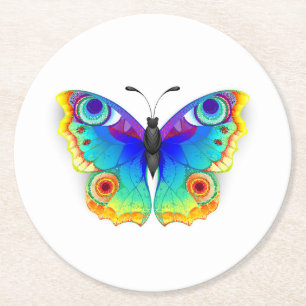 Rainbow Butterfly Peacock Eye Runder Pappuntersetzer