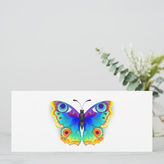 Rainbow Butterfly Peacock Eye Save The Date (Stehend Vorderseite)