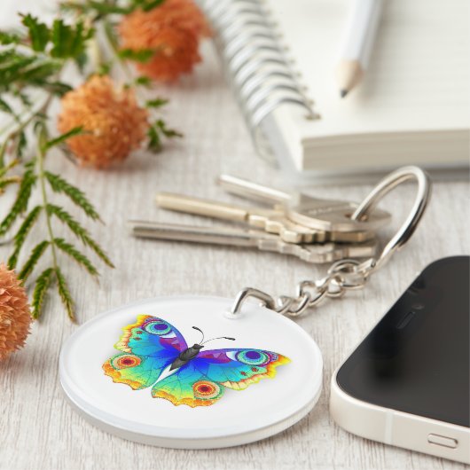 Rainbow Butterfly Peacock Eye Schlüsselanhänger (Vorderseite rechts)