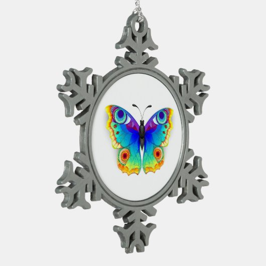 Rainbow Butterfly Peacock Eye Schneeflocken Zinn-Ornament (Links)