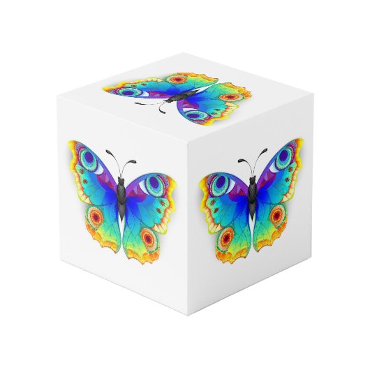Rainbow Butterfly Peacock Eye Würfel (Rückseite Schrägansicht)
