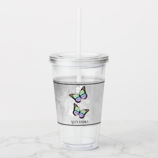Rainbow Butterfly Personalisiert Acryltrinkbecher (Vorderseite)