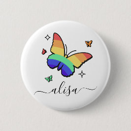 Rainbow Butterfly Personalisierte Kalligrafie Name Button