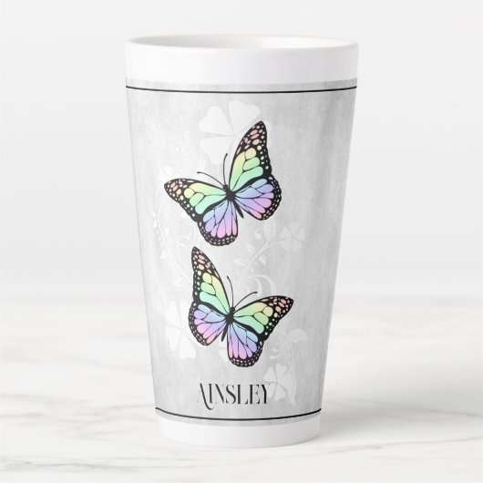 Rainbow Butterfly Personalisierte Latte Tasse (Vorderseite)