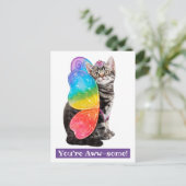 Rainbow Butterfly Princess Kitten Einladungspostkarte (Stehend Vorderseite)