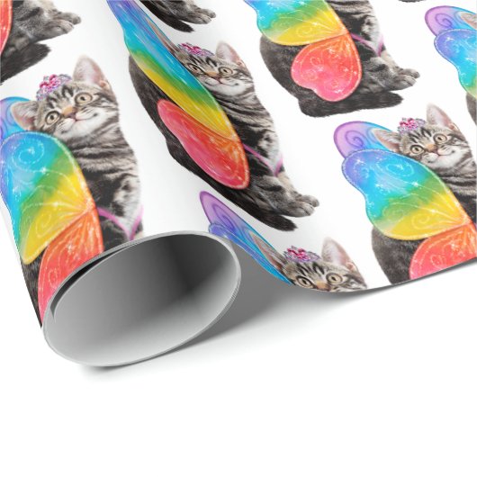 Rainbow Butterfly Princess Kitten Geschenkpapier (Rolleneckpunkt)