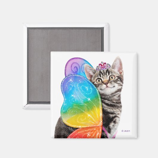 Rainbow Butterfly Princess Kitten Magnet (Vorderseite/Rückseite)