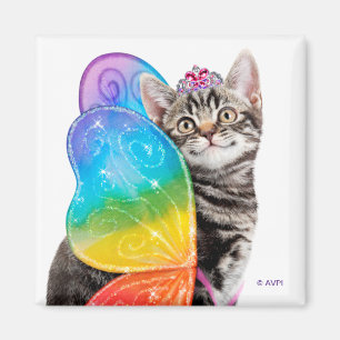 Rainbow Butterfly Princess Kitten Magnet