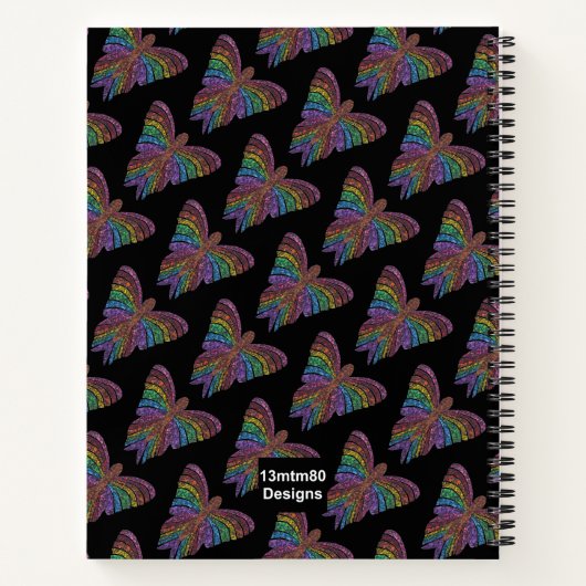 Rainbow Butterfly (schwarz) - Notebook Notizblock (Rückseite)