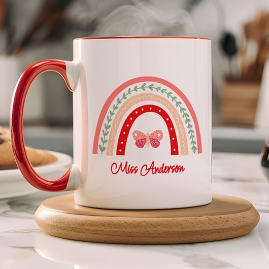Rainbow & Butterfly Teacher's Name Tasse
