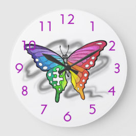 Rainbow Butterfly Wall Clock - Lila Große Wanduhr