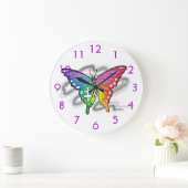Rainbow Butterfly Wall Clock - Lila Große Wanduhr (Zuhause)