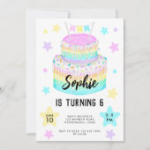 Rainbow Cake 6. Geburtstag Einladung (Vorderseite)