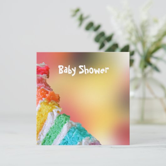 Rainbow Cake Baby Dusche Einladung (Stehend Vorderseite)