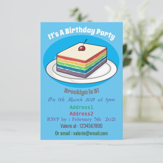 Rainbow cake Cartoon Einladung (Stehend Vorderseite)